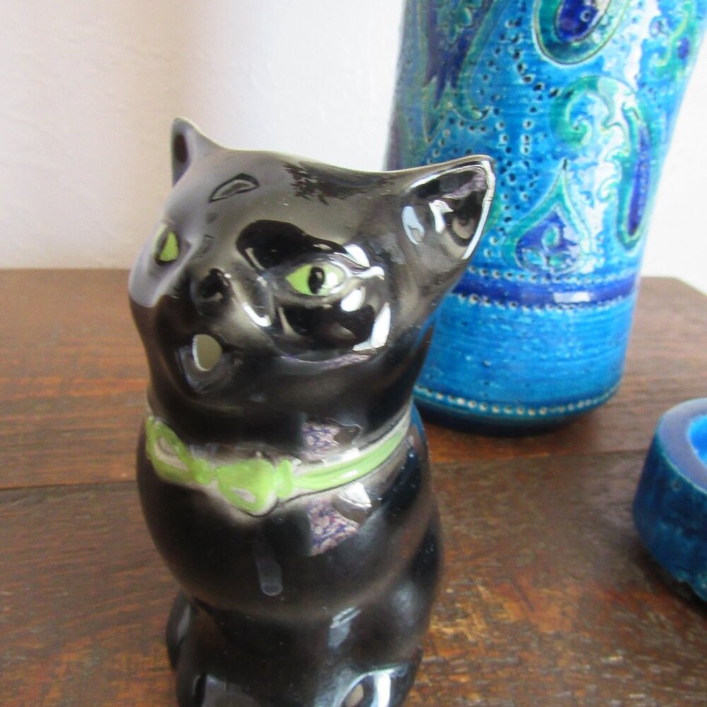 Vintage Black Cat Green Eyes Ceramic Creamer